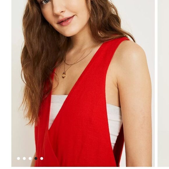 NEW FREE PEOPLE Red DIANA Wrap Cotton Midi Dress size XS - Picture 3 of 12